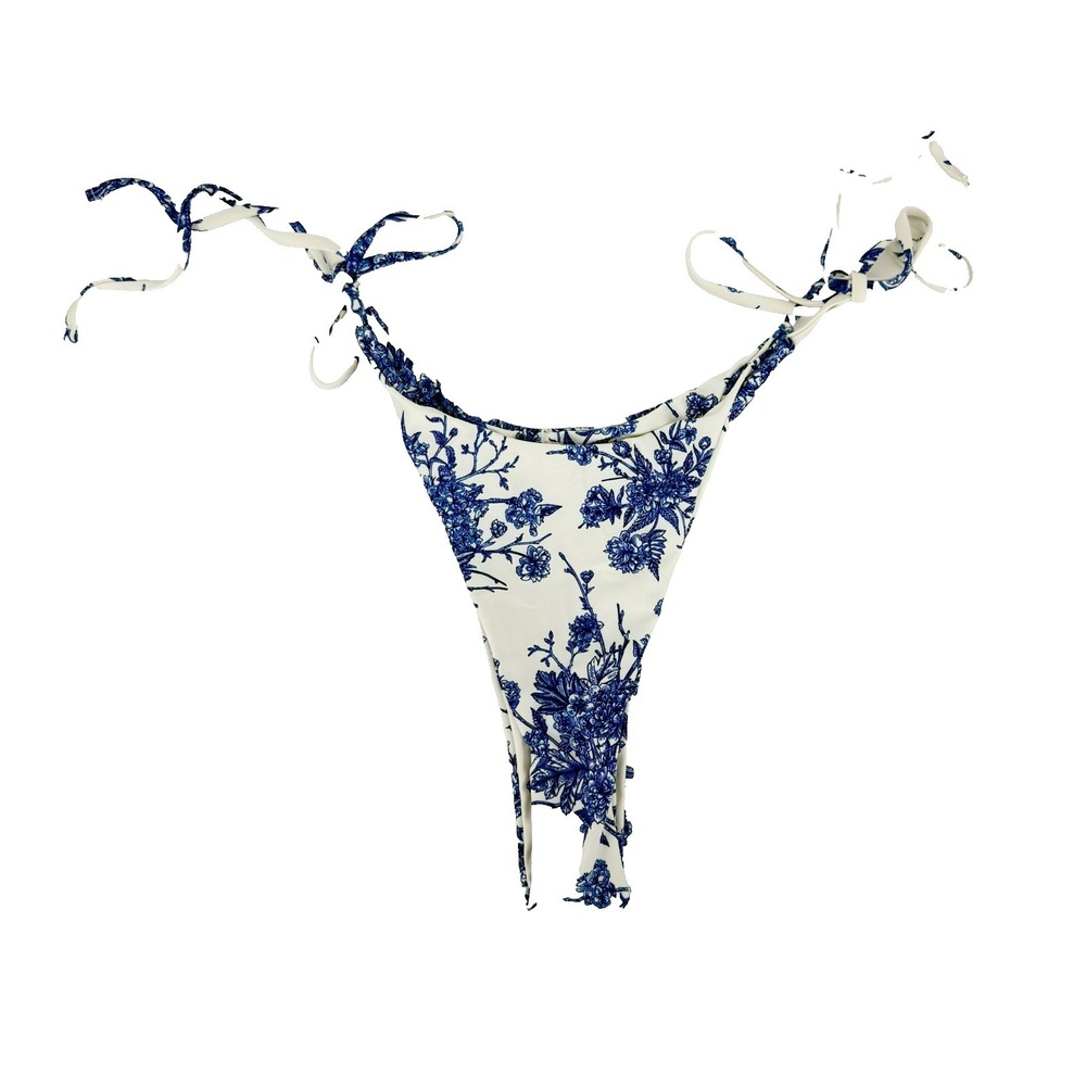 Berlook Blue Floral Bikini Bottom Small Cottagecore Coastal Chinoiserie Side Tie